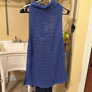 Free people sleeveless turtleneck knit sweater, blue size large